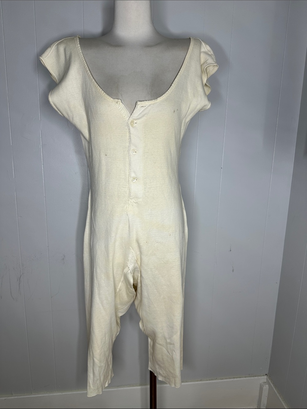 Vintage 30s Long John Ribbed Cotton Jumper Playsuit